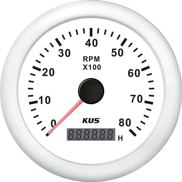 KUS Drehzahlmesser mit Betriebsstundenzähler – 0–8000 U/min, 12/24 V, Ø 85 mm