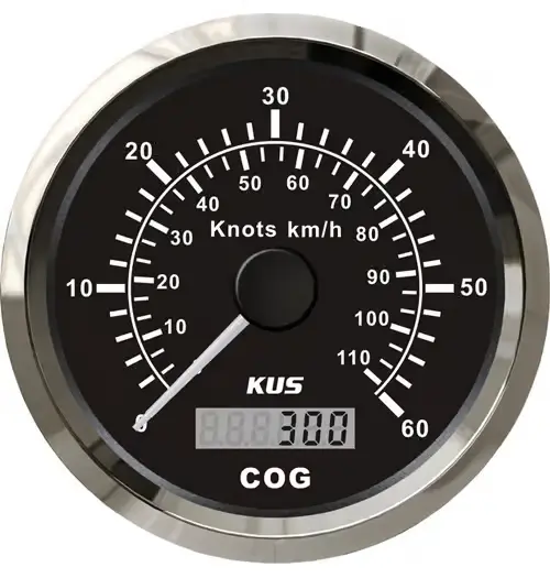 KUS GPS-Geschwindigkeitsanzeige bis 60 Knoten und 110 km/h, schwarz mit Edelstahllünette