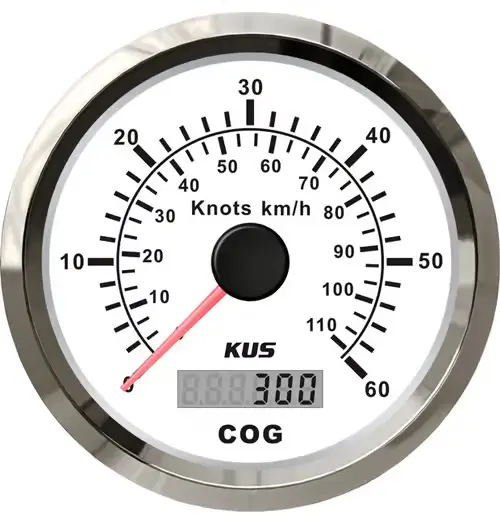 KUS GPS-Geschwindigkeitsanzeige bis 60 Knoten und 110 km/h, weiß mit Edelstahllünette