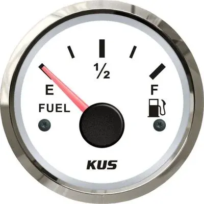 KUS Kraftstoffvorratsanzeige weiß mit Edelstahllünette, 240 – 33 Ohm