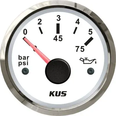 KUS Öldruckanzeige weiß mit Edelstahllünette 10-184 Ohm, 0-5 bar