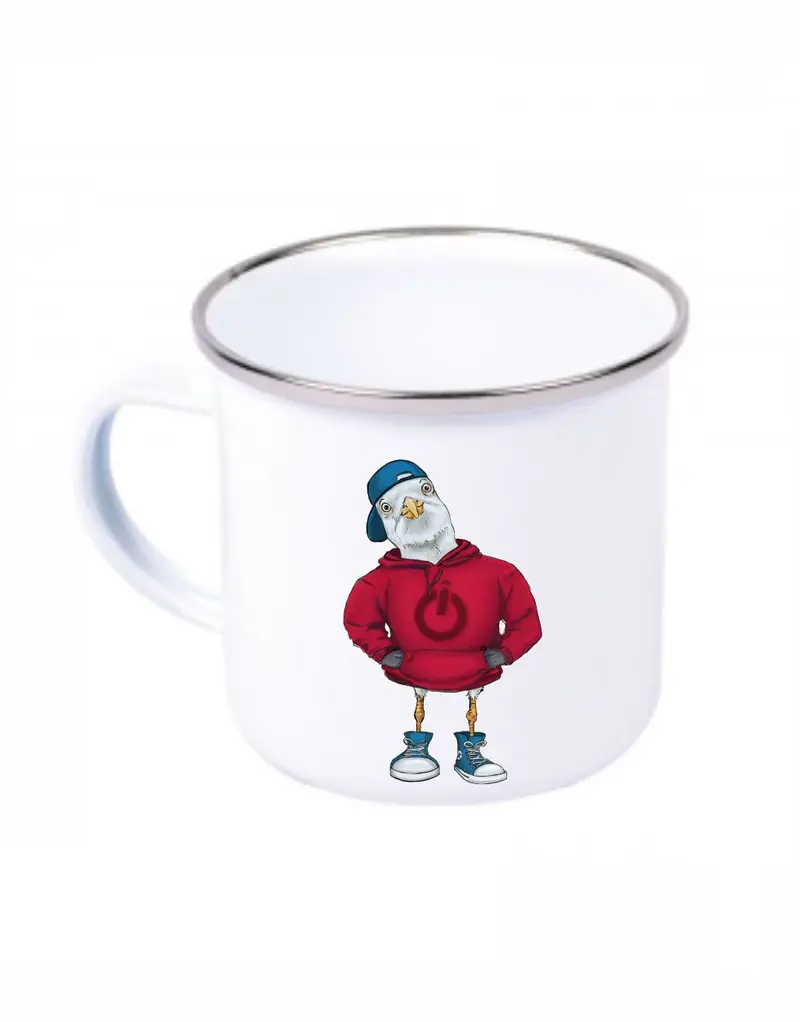 Küstenkalle roter Hoodie Emaille Becher