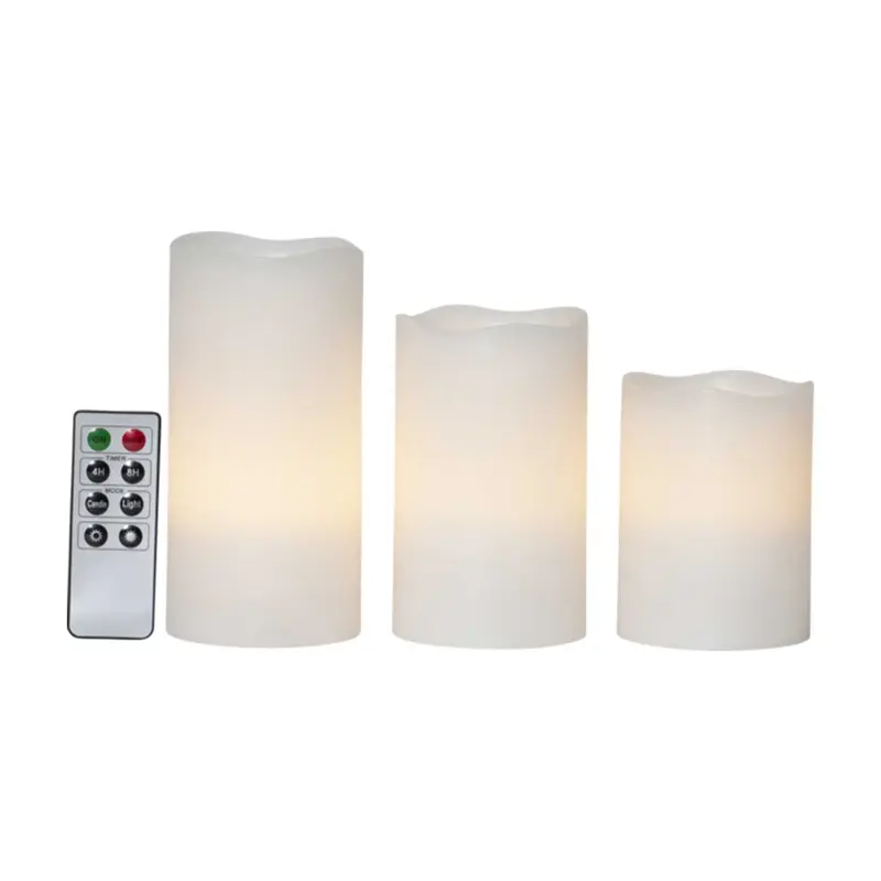 LED-Wachskerzen im 3er-Set | Weiß marmoriert