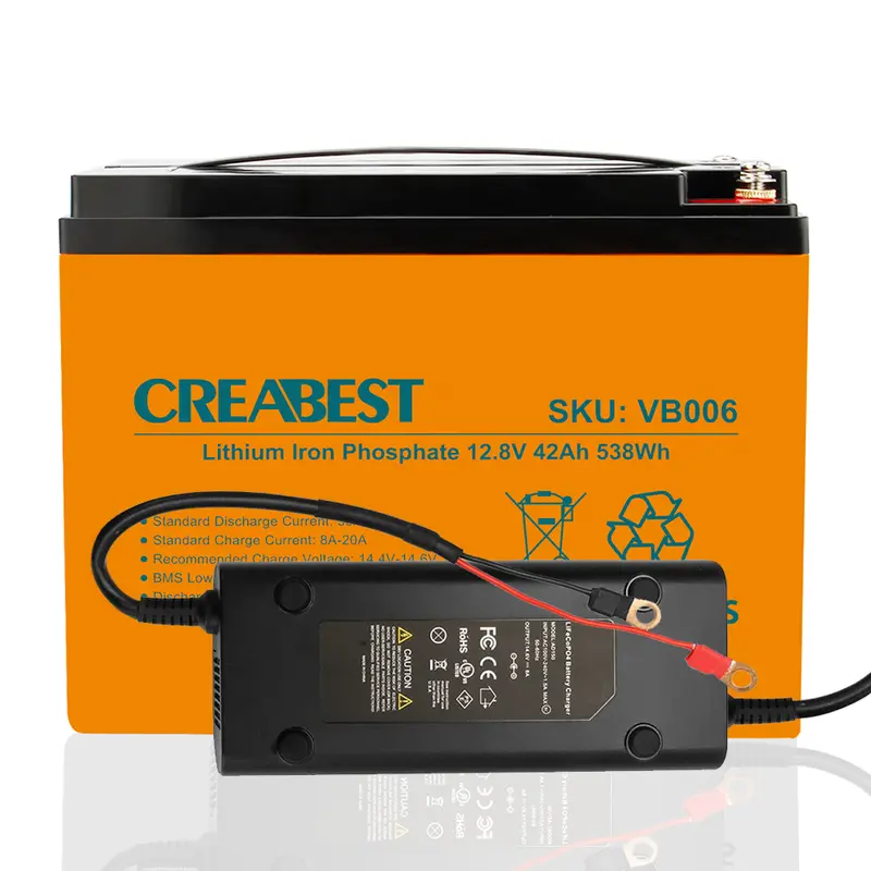 LiFePO4 Battery 12V 42Ah Deep Cycle for RV Caravan Camping Leisure Boat with 8A charger