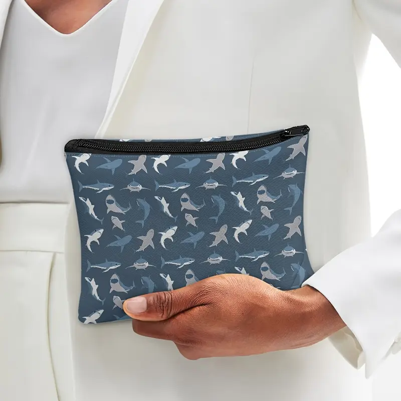 Makeup Bag Zipper Pouch - Cute Small Shark Pattern