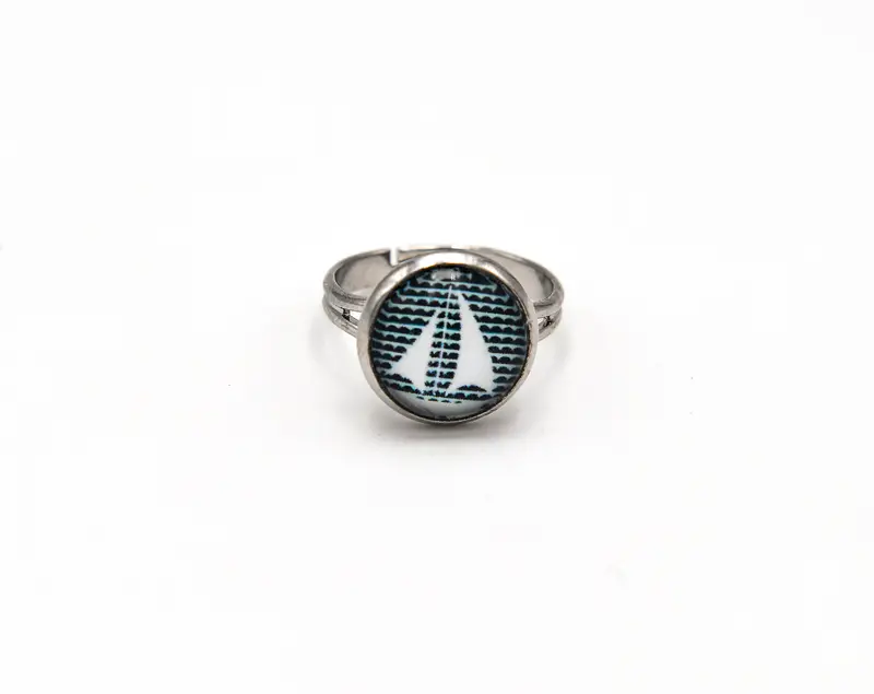 Maritimer Ring in Silber mit Segelboot 12mm