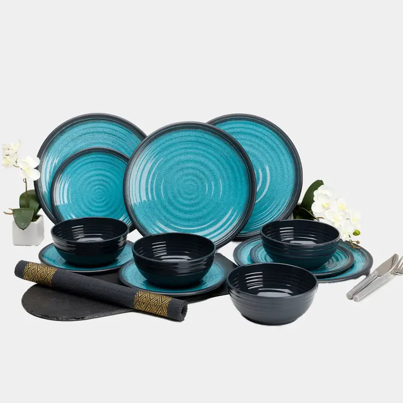Melamin-Geschirrset GRANITE AQUA | 12-teilig