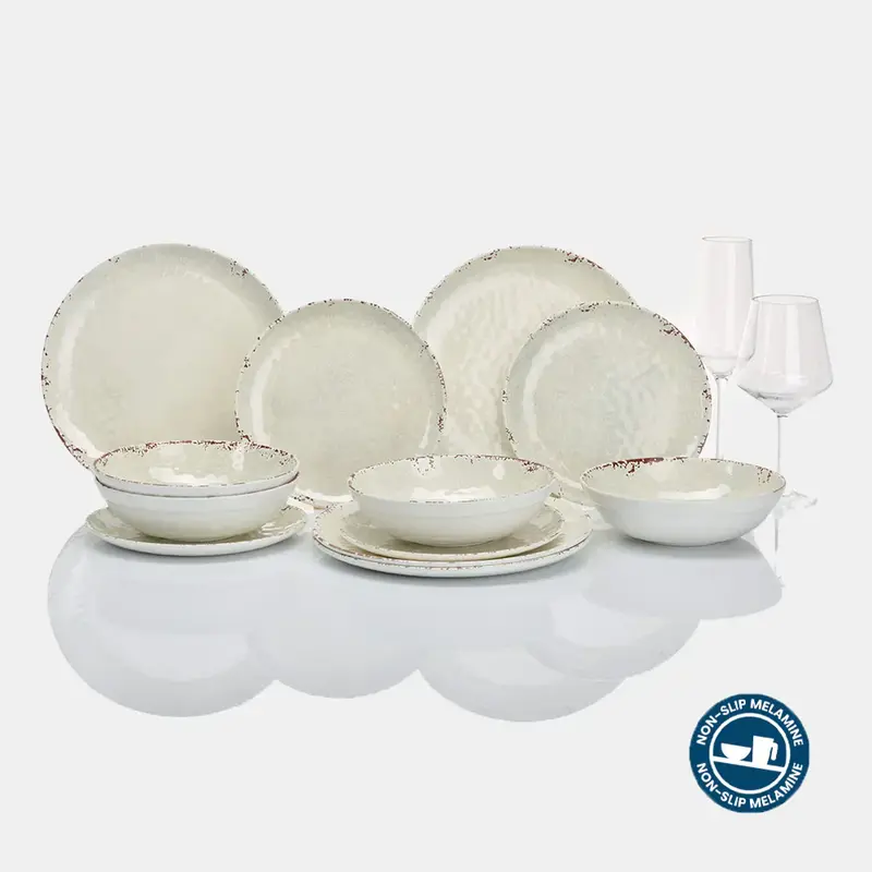Melamin-Geschirrset RUSTIC | 12-teilig für 4 Personen