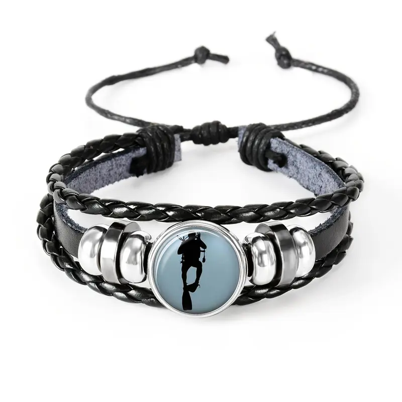 Men's Leather Bracelet - Diver Round Badge