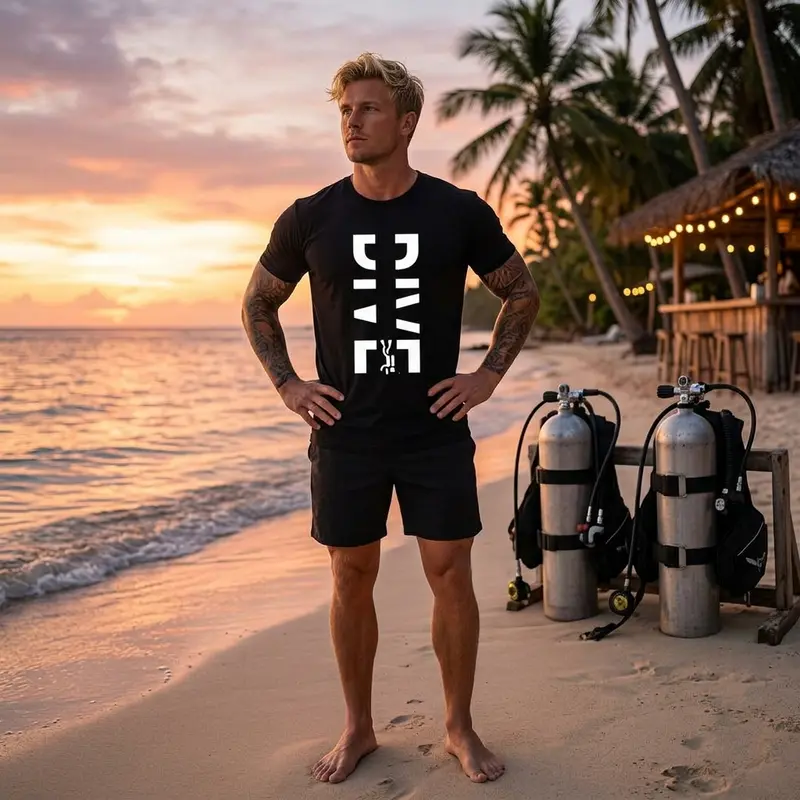 Men's Summer T-Shirt – Scuba Dive Print Loose Fit