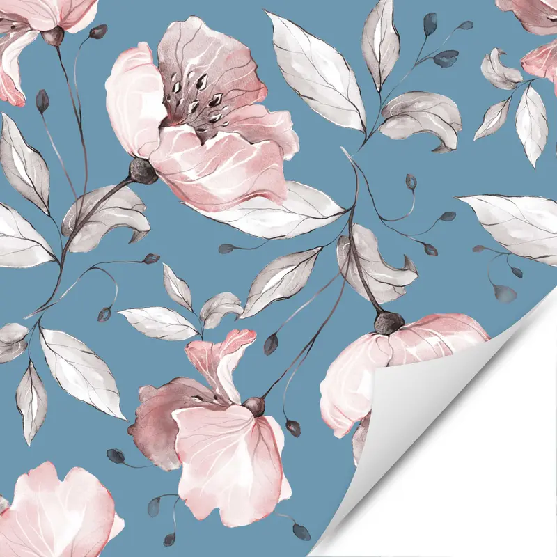 Möbelfolie Blumen auf Blau | Selbstklebend