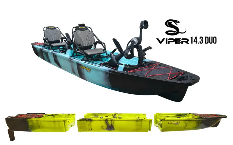 Nordmann® Viper 14.3 Duo teilbares Angelkajak Sit on Top inkl. Zahnstangen-Pedalantrieb