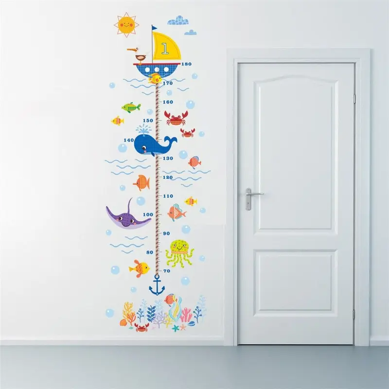 Ocean Growth Meter Wall Stickers for Kids with Sharks, Whales & Rays