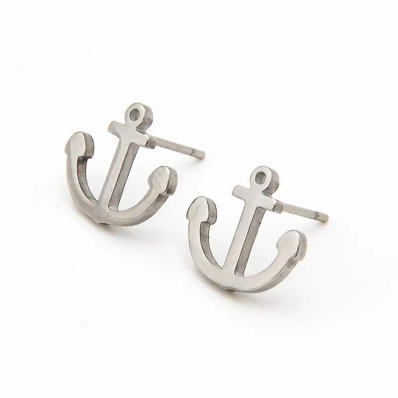 Ohrstecker Anker groß Silber aus Edelstahl