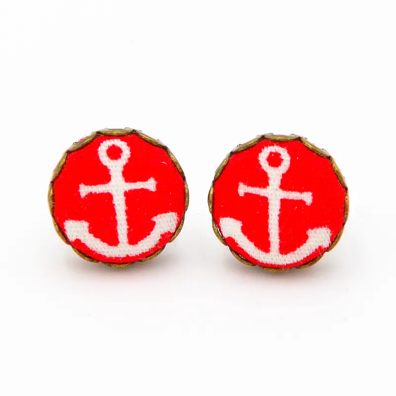 Ohrstecker aus Stoff mit Anker Rot