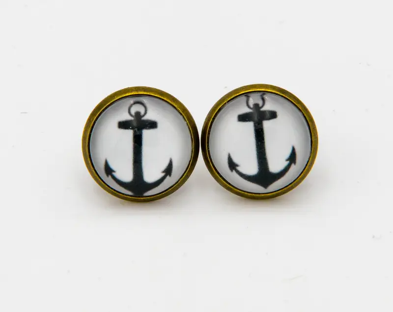 Ohrstecker mit Glas Anker Fassung in Bronze