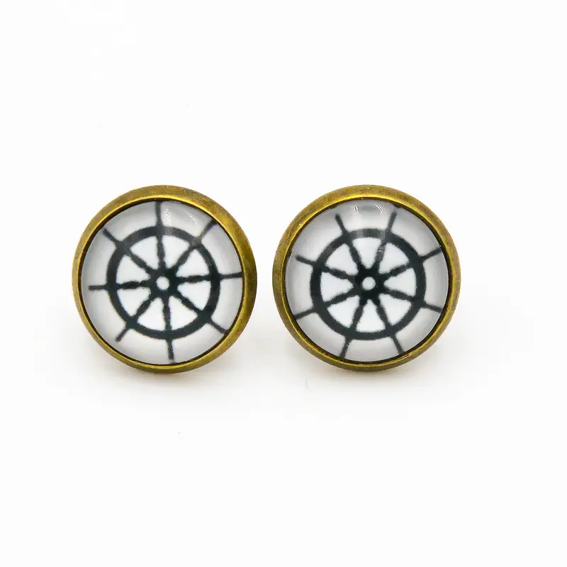 Ohrstecker mit Glas Steuerrad Fassung in Bronze