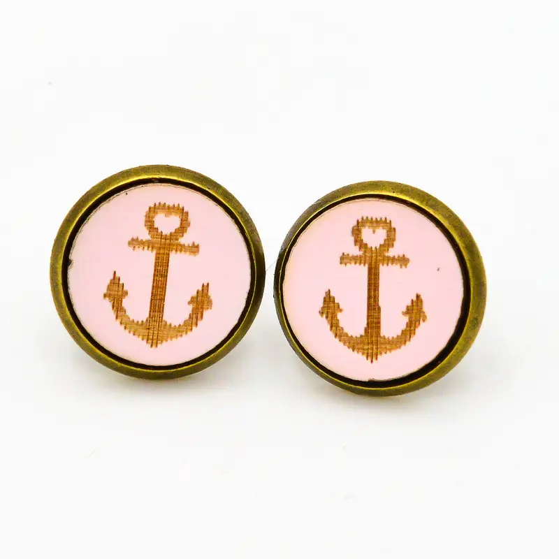 Ohrstecker mit Holz Anker Rosa