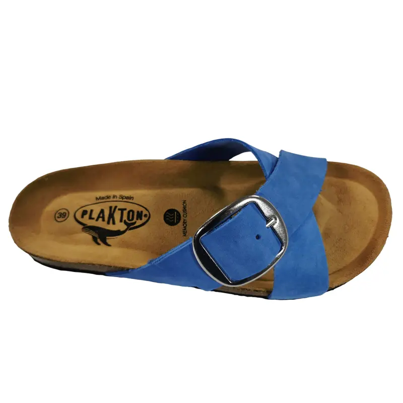 Plakton Bramma Nubuk Damen Leder Pantolette Sandalette blau