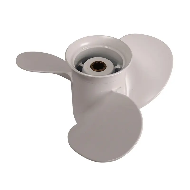 Propeller für Yamaha Außenborder 8 bis 20 PS, 9-1/4" Durchmesser, 10" Steigung, mit 8 Zähnen, Aluminium weiß lackiert (ersetzt 63V-45945-00-EL)