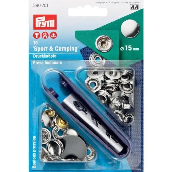 Prym Druckknöpfe für Stoff – Edelstahl, Ø 15 mm, 10 Stück mit Werkzeug