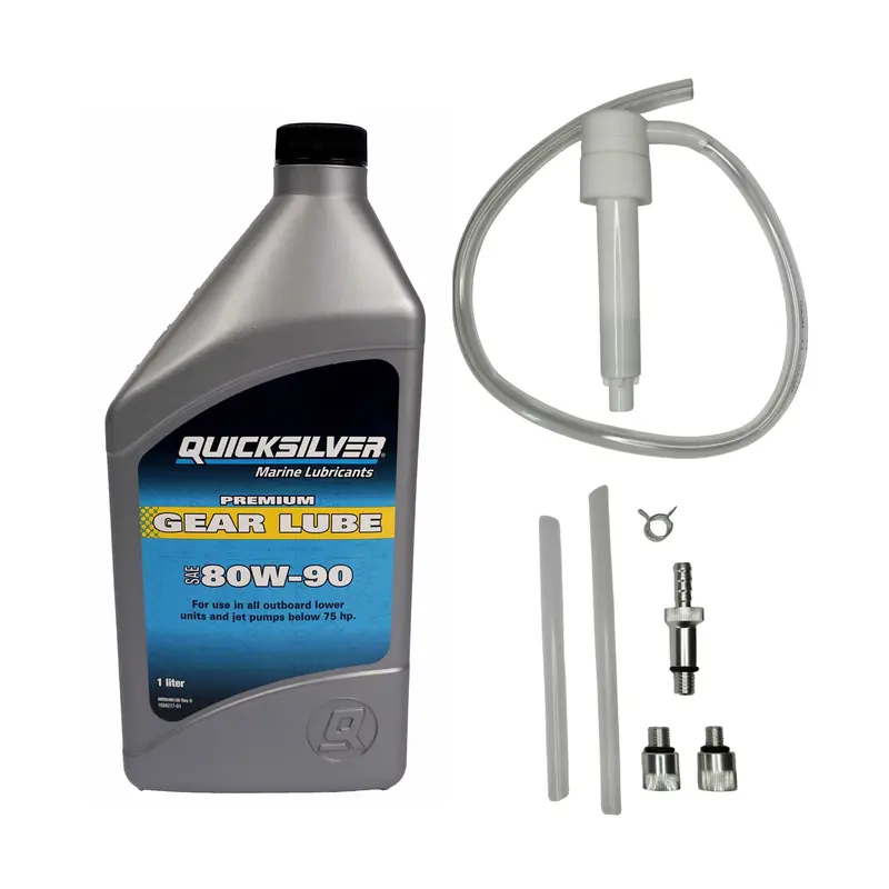 Quicksilver Hochleistungs-Getriebeschmiermittel Getriebeöl SAE80W-90 – 1 Liter mit Getriebeölpumpe | Premium Schutz für Außenborder & Heckantriebe bis 75PS