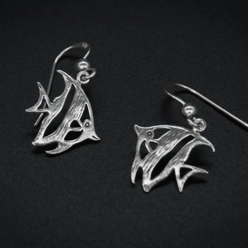 Real Silver Angelfish Hook Fish Earrings