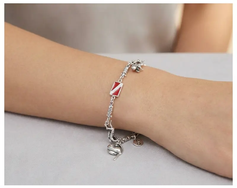 Real Silver Bracelet with Diver Flag