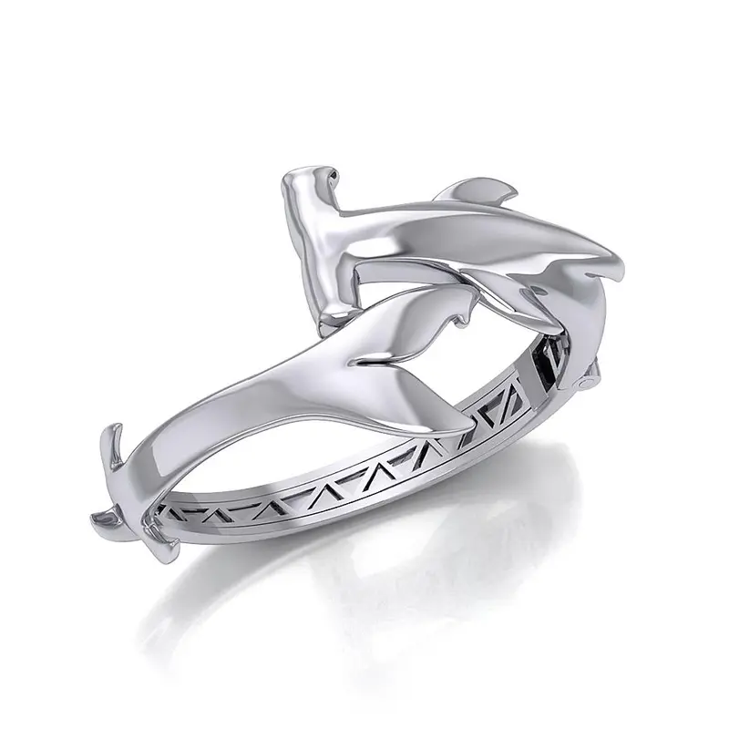 Real Silver Hammerhead Shark 925 Real Silver Cuff Bracelet With Open Lock