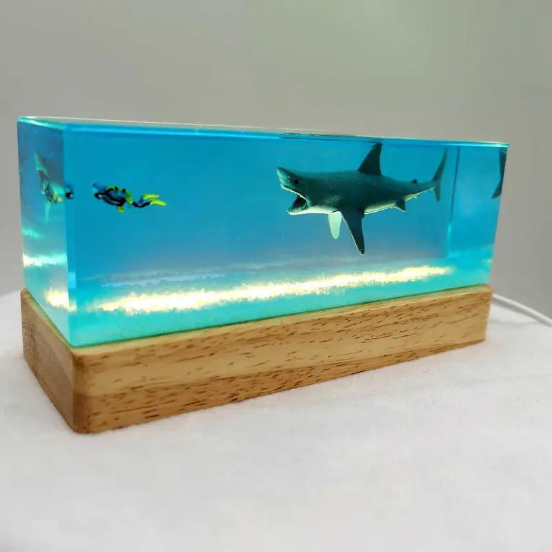 Resin Marine Life Great White Shark Chasing Diver Ornaments