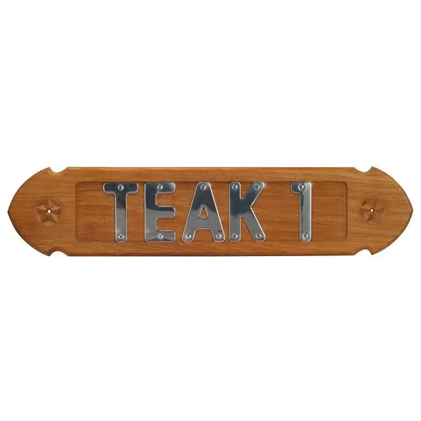 Roca Namensschild aus Teakholz – verziert, 510 × 114 mm