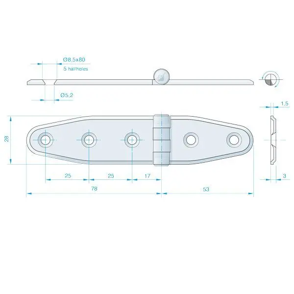 Roca Scharnier rostfreier Stahl 78+51x28mm