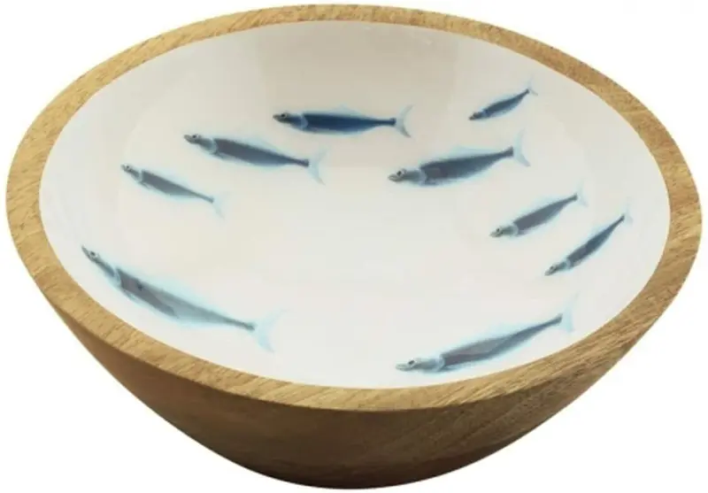 Runde Schale aus Holz, emailliert- maritim- 30 cm