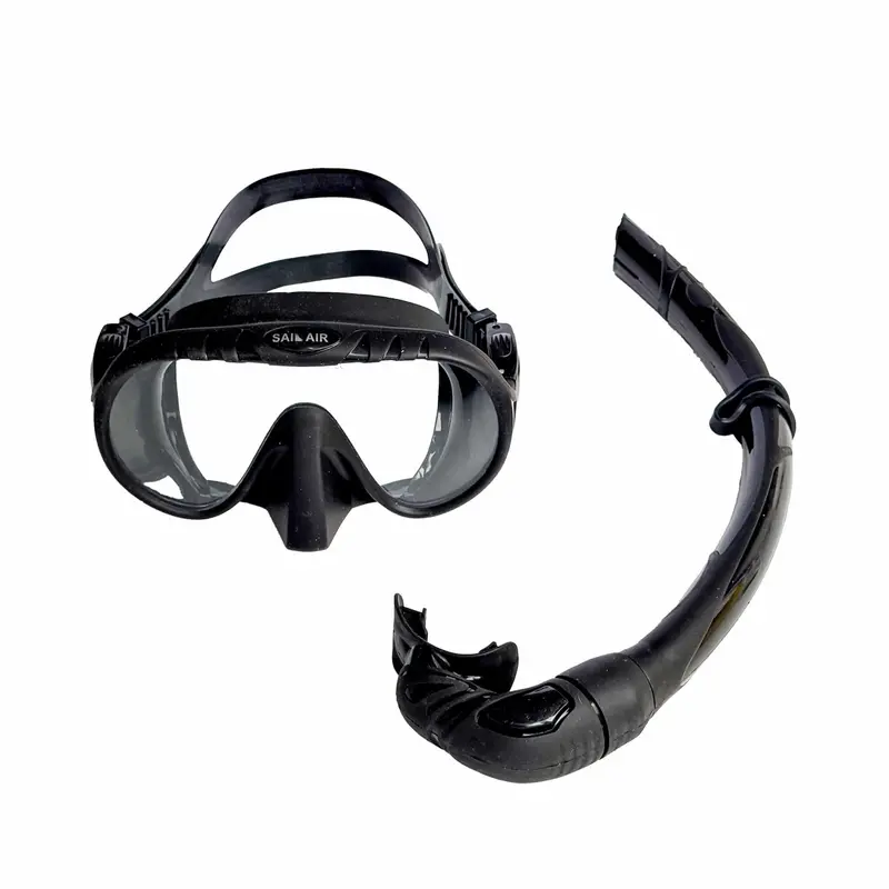 SailAir Mask with Snorkel Black | Frameless Diving Mask and Rollable Snorkel Set