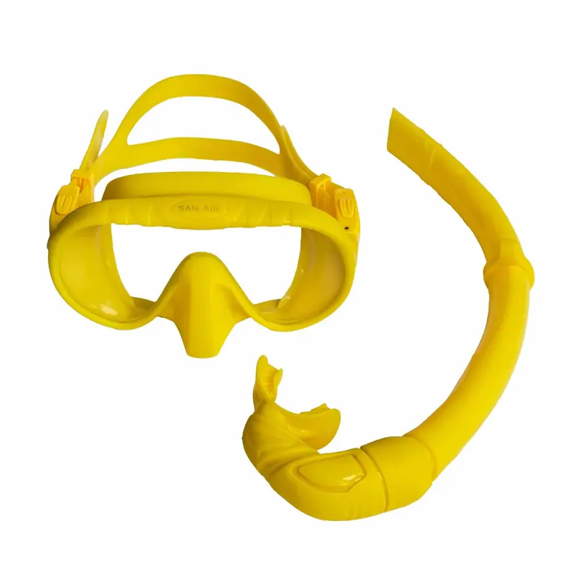 SailAir Mask with Snorkel Yellow | Frameless Diving Mask and Rollable Snorkel Set