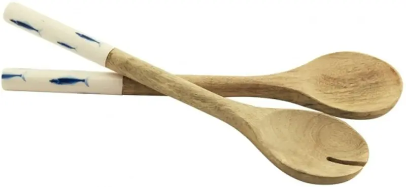 Salatbesteck aus Holz, emailliert- maritim- Fische