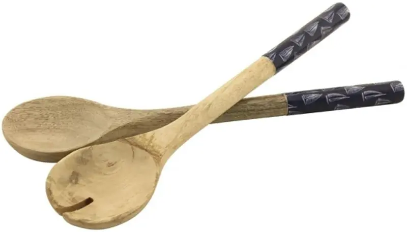 Salatbesteck aus Holz, emailliert- maritim- Segler