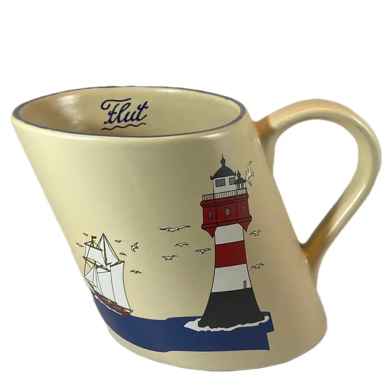 Schiefe Tasse, Keramik, „Leuchtturm“ mit Wunschnamen - Jeder Name ist möglich!