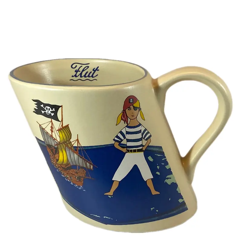 Schiefe Tasse, Keramik, „Piraten - Mädchen“ mit Wunschnamen - Jeder Name ist möglich!