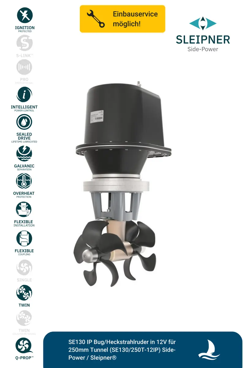 SE130 IP Bug/Heckstrahlruder in 12V für 250mm Tunnel (SE130/250T-12IP) Side-Power / Sleipner®