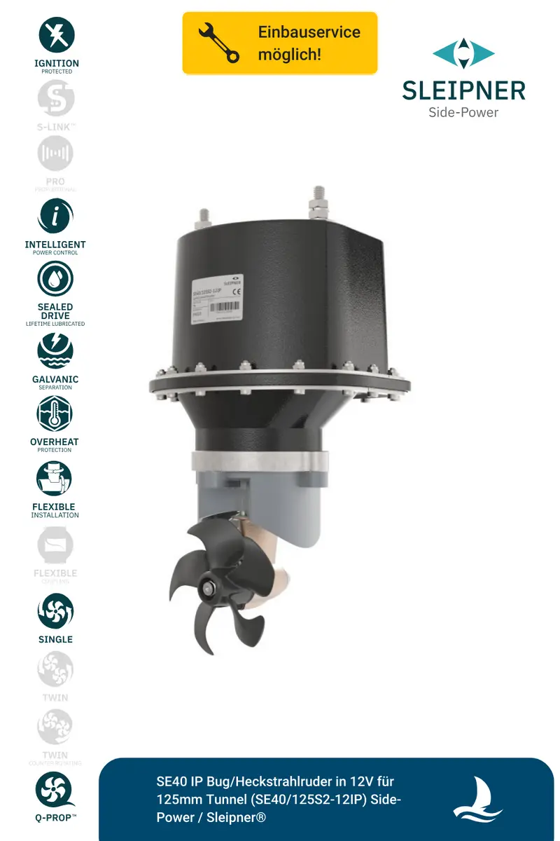 SE40 IP Bug/Heckstrahlruder in 12V für 125mm Tunnel (SE40/125S2-12IP) Side-Power / Sleipner®
