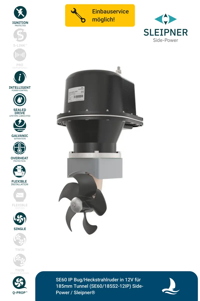 SE60 IP Bug/Heckstrahlruder in 12V für 185mm Tunnel (SE60/185S2-12IP) Side-Power / Sleipner®
