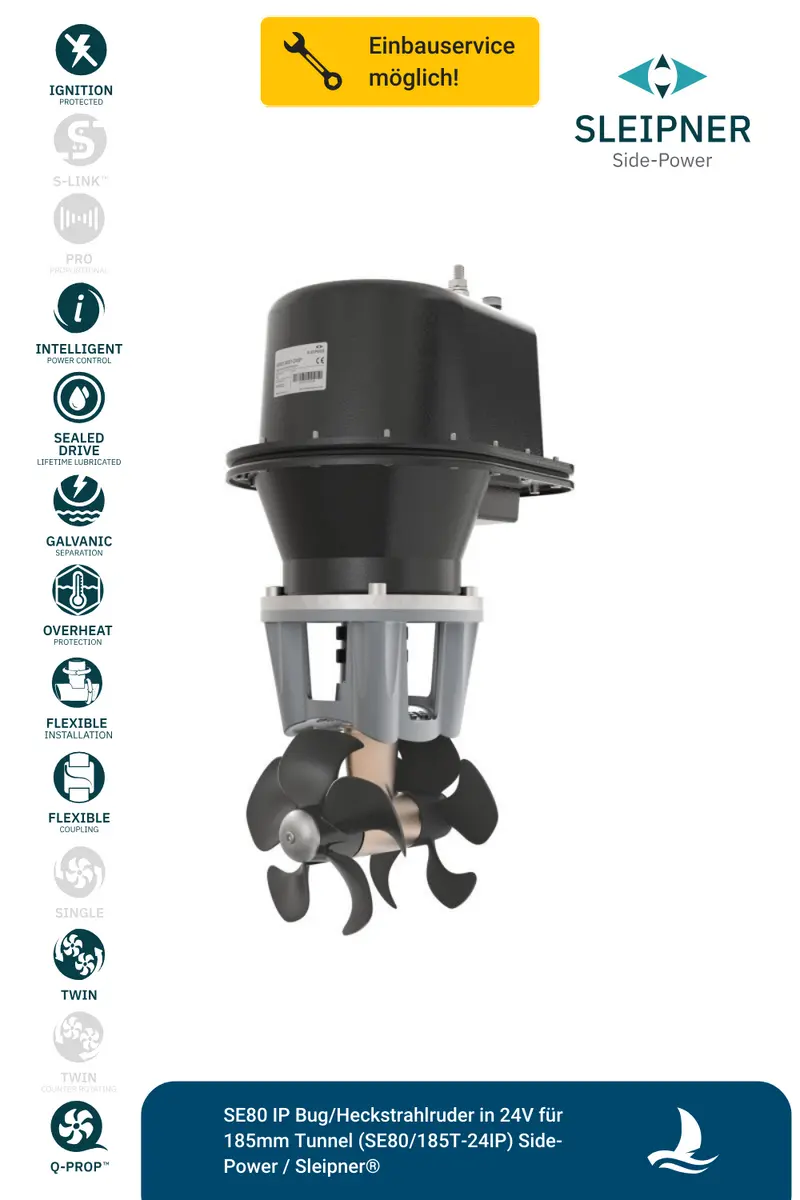 SE80 IP Bug/Heckstrahlruder in 24V für 185mm Tunnel (SE80/185T-24IP) Side-Power / Sleipner®