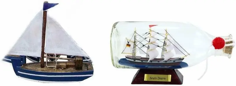Segelboot-Holzrumpf/Stoffsegel 10 cm+ Buddelschiff Seute Deern 16 cm