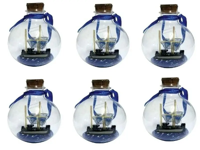 Set 6 Buddelschiffe mit Aufhänger- Flaschenschiff