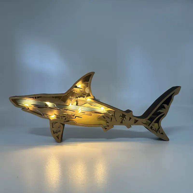 Shark Decoration - Creative Wooden Home Carved Ornament with light