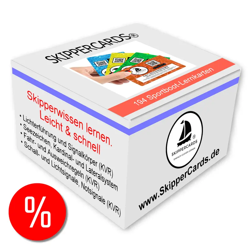SkipperCards® Komplettbox - 194 Sportboot Lernkarten - Schallsignale, Fahrregeln, Lichterführung, Seezeichen