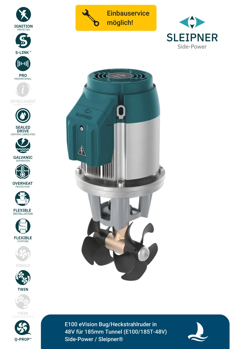 Sleipner® E100 eVision Bug/Heckstrahlruder in 48V für Ø185mm Tunnel (E100/185T-48V)