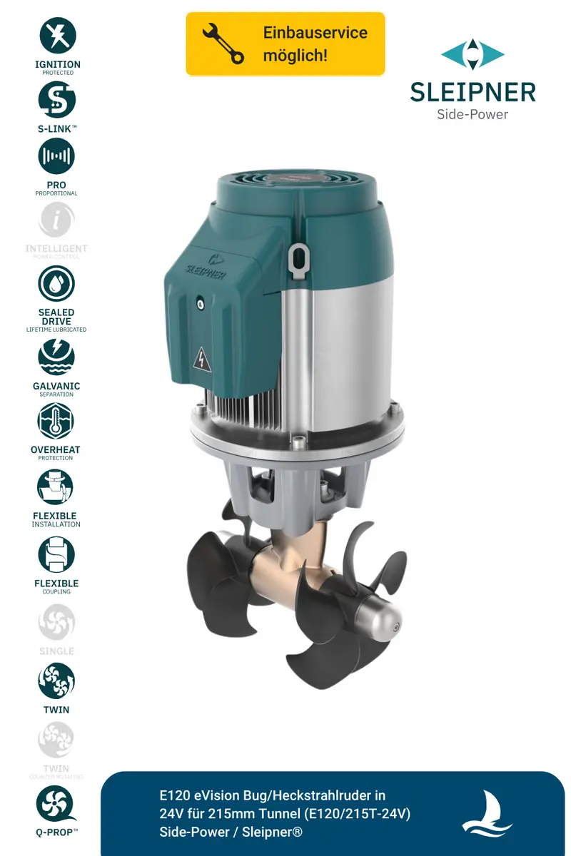 Sleipner® E120 eVision Bug/Heckstrahlruder in 24V für Ø215mm Tunnel (E120/215T-24V)