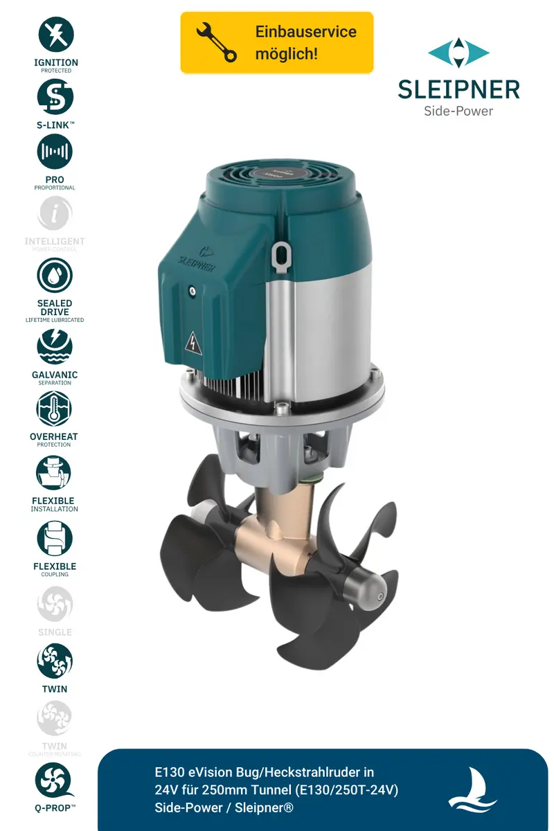 Sleipner® E130 eVision Bug/Heckstrahlruder in 24V für Ø250mm Tunnel (E130/250T-24V)